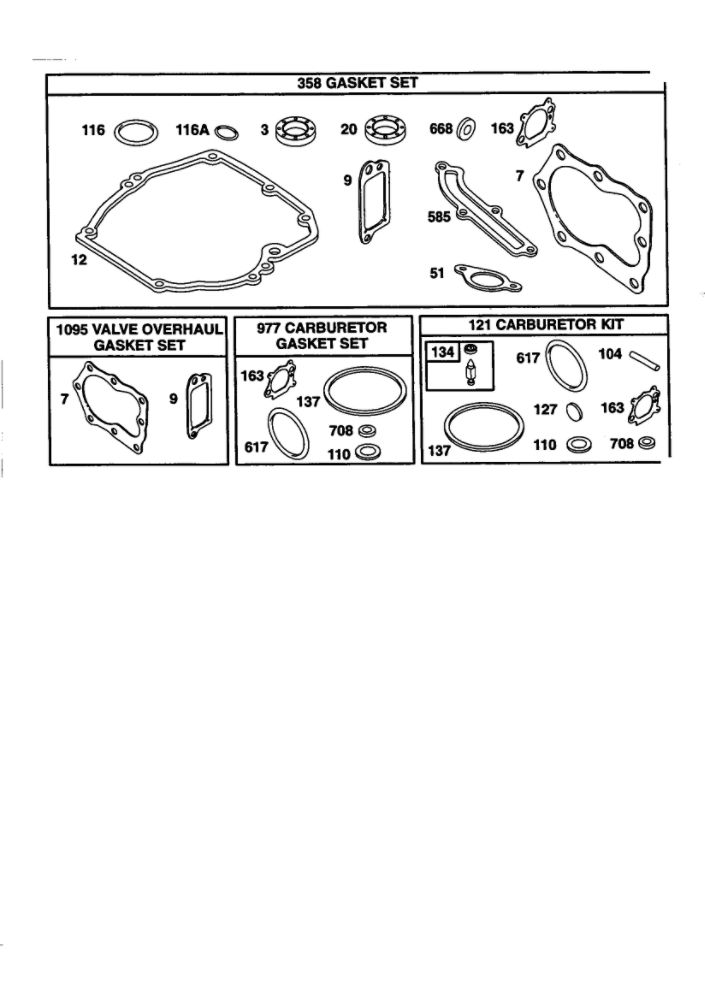 Gasket Set Diagram and Parts List for 0631-0666-0667 Briggs and Stratton Engine